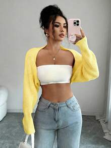 Rafferiza Women's Fashion Solid Color Cropped Open Front Bolero Shrug - Light Yellow - View 3