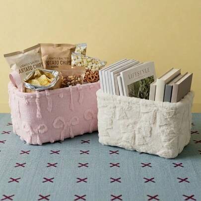 Joivida 1pc A Handle-Equipped Plush Storage Basket, A Foldable Fabric Storage Box, A Soft Felt Storage Basket, Used For Storing Socks, Underwear, Snacks, Home Decorations, Books, Magazines, Etc., A Multi-Functional Home Storage Solution.