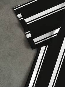 Chillumni Men's Casual Classic Black & White Striped Horse Graphic Polo Shirt, Suitable For Leisure, Daily Commute - Multicolor - View 5
