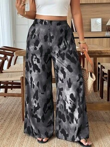 Pantalones anchos casuales de talla grande con estampado de leopardo para mujer, primavera/verano - Multicolor - Ver 1