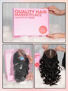 ALL READY WIG 抽绳假发帽，适合所有头型，无胶，13x6 波浪卷发假发，真人发丝，预拔透明蕾丝，漂白发结，180% 密度，适合女性，含婴儿发丝 - Natural Black - 查看 10