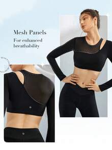 GLOWMODE FeatherFit™ Made The Cut Asymmetrical Mesh Crop Top - Black - View 2