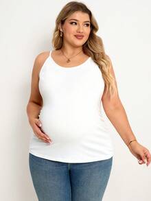 Plussiva Maternity Plus Size Casual Solid Color Camisole Top Post Partum Lounge White Black Summer - Black and White - View 3