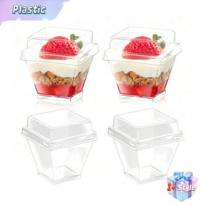 Dessert Cups, Transparent Mini Plates, Covered And Uncovered Mousse Cups For Tiramisu Cakes, Suitable For Pudding, Mousse, Snacks, Party Supplies, Food