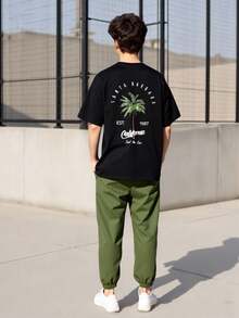 Vacaura 2pcs/Set Teen Boys Black T-Shirt With Khaki Shorts,Fashionable Streetwear Pocket Outfit,Versatile Summer Essentials For Sports,Outings,School - Army Green - View 10