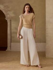 MOTF PREMIUM FAUX PEARL DETAIL ROUND NECK KNIT TOP - Camel - View 7