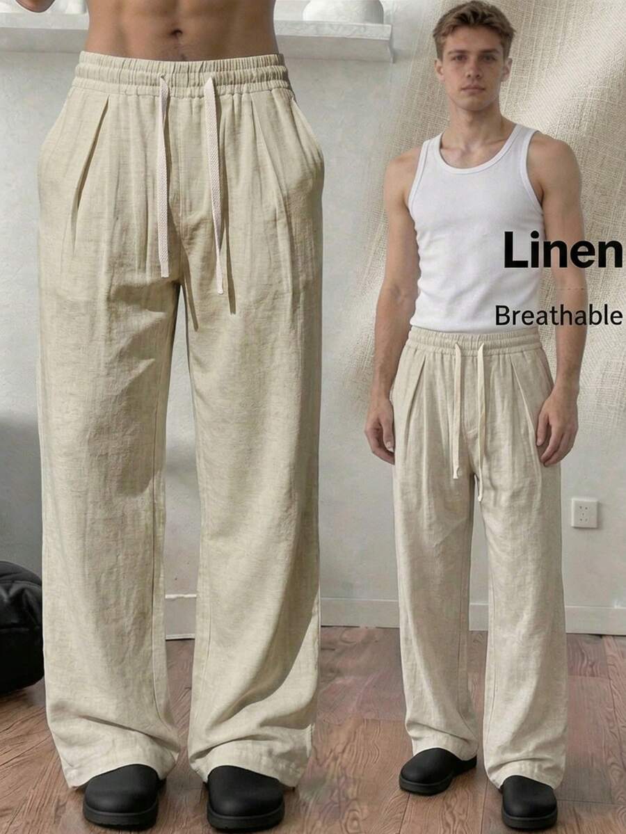 Manfinity Hypemode Men's Casual Solid Color Straight Leg Pants, Holiday