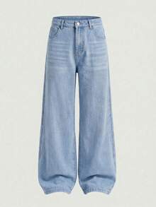SHEIN Quần jeans nam tuổi teen, kiểu dáng ống đứng cổ điển, màu kaki bạc màu, chất liệu denim không co giãn, giặt mài tạo hiệu ứng bạc màu, phù hợp cho các hoạt động thường ngày, dạo phố, đi học, đi chơi cuối tuần, hoạt động ngoài trời, có thể phối cùng áo hoodie, áo khoác quân đội, giày thể thao. - Rửa nhẹ - Xem 4