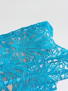 Soleia 女款水藍色平口蕾絲修身束胸上衣，鏤空刺繡夏季 70 年代度假派對度假穿搭 - 藍色 - 查看 7