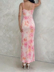 SHEIN Đầm hè nữ, đầm dự tiệc thanh lịch, đầm đi biển, đầm dự tiệc, trang phục nghỉ hè, đầm ôm sát gợi cảm họa tiết hoa. - Hồng - Xem 2