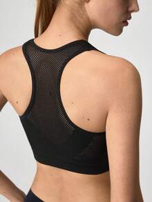 Loungeista 女士字母印花運動胸罩,背部野人設計 - 黑色 - 查看 3