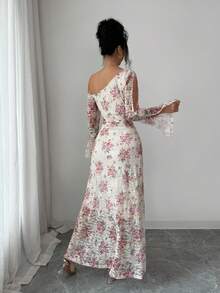 Modelyn Đầm ren in họa tiết thanh lịch mùa xuân hè, cổ bất đối xứng, tay xòe, eo nhún. - Nhiều màu - Xem 2