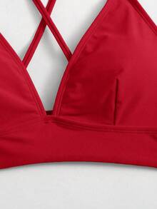 Swim Basics 女士夏季沙滩纯色性感比基尼上衣 - 紅色 - 查看 5