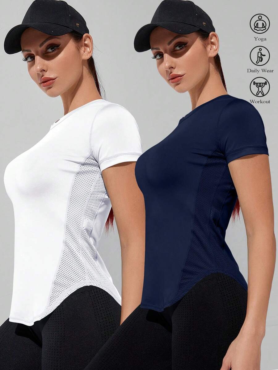Powerista Solid Color Hollow Breathable Short Sleeve Sports T-Shirt - Multicolor - View 1