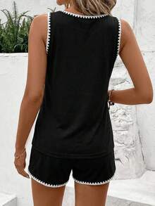 EMERY ROSE 女士休闲圆领背心和短裤两件套，适合夏季穿着 - 彩色 - 查看 2