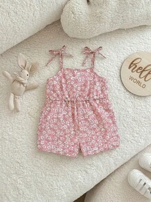 SHEIN 新生女宝宝可爱夏季碎花连体衣 - 粉色 - 查看 5