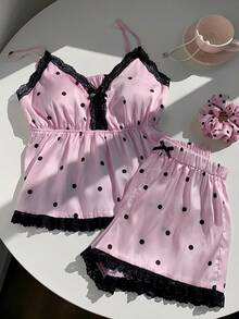 Comfortcana 2026春夏新款时尚针织吊带背心套装，包含带衬垫文胸和短裤，蕾丝边饰，适合女士夏季穿着、情人节海滩装扮、度假服饰。 - 粉色 - 查看 7