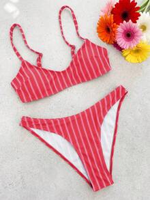 Swim Mod 优雅度假波西米亚风海军蓝白波点可调节肩带V领比基尼套装 - 彩色 - 查看 3