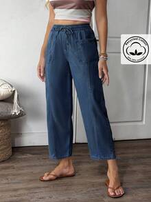 EMERY ROSE Quần jeans nữ cỡ lớn, màu xanh nhạt, không co giãn, dáng côn, phong cách đường phố thường ngày. - Rửa trung bình - Xem 4