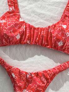 Swim Mod Conjunto de bikini sexy con corte alto y fruncido, estampado aleatorio, para verano - Multicolor - Ver 5