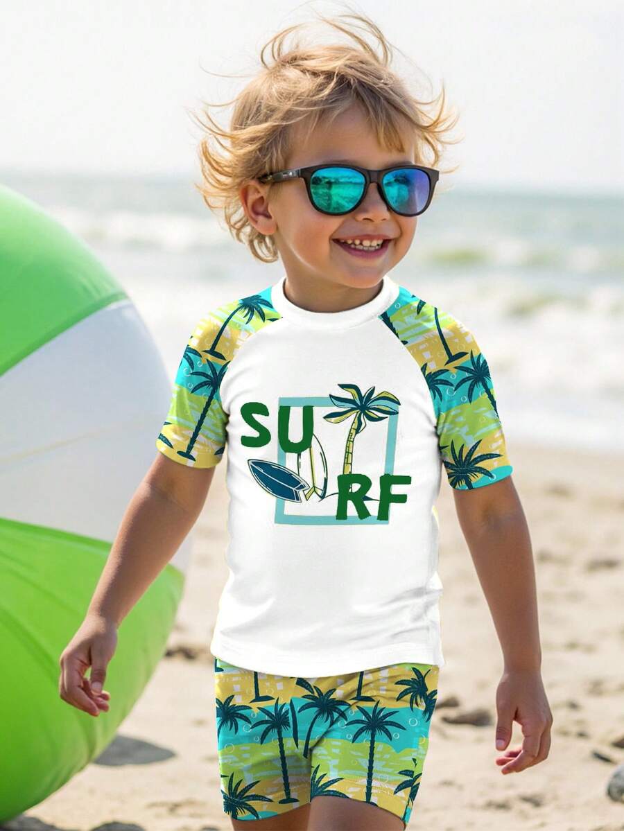 Bubblio Young Boy Casual Loose Fit Round Neck Short Sleeve T-Shirt And Shorts Swimwear Set, Suitable For Summer - Multicolor - View 1
