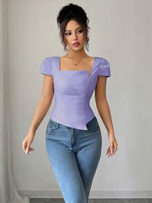 Elenzga Elegant Summer Vacation Shirts For Ladies - Purple - View 7