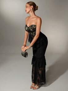 Nuvra Chân váy dài ren đen thanh lịch dành cho nữ - màu đen - Xem 7