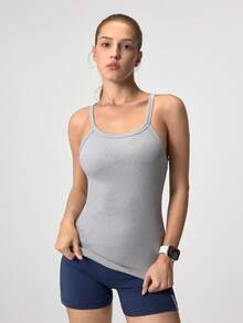 Loungeista Camiseta de tirantes ajustada y corta de unicolor para mujer - Gris - Ver 4