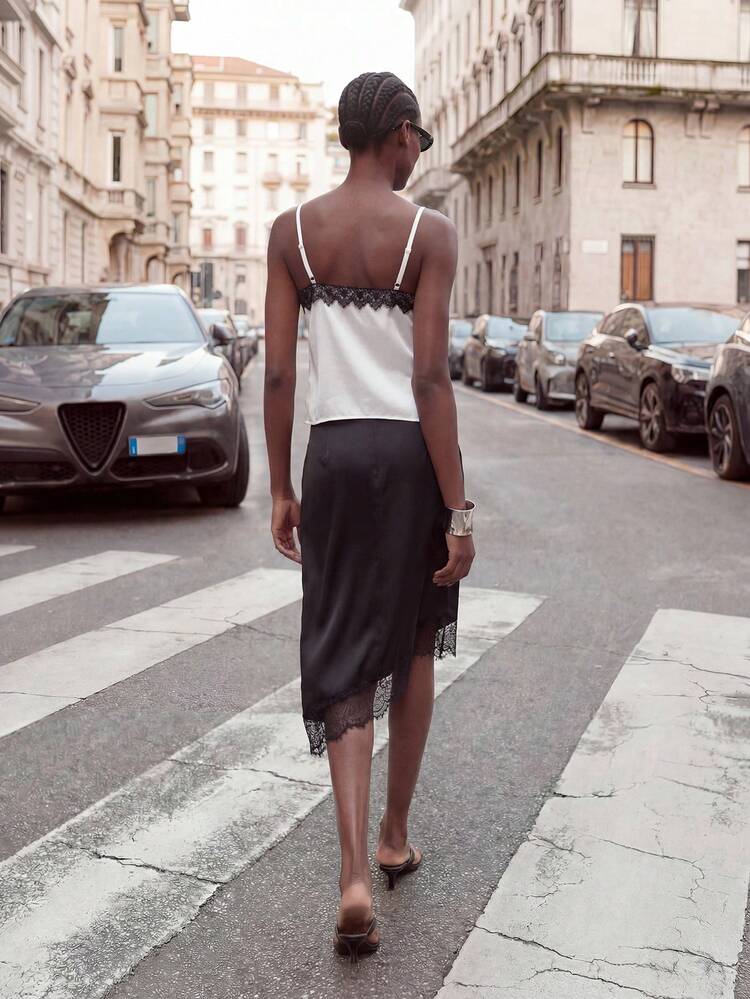 SHEIN Maija レースパッチワーク Vネック キャミソール レディース、ルーズアーバンカジュアル