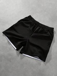 PAVTROS Men Plus Colorblock Drawstring Waist Shorts Sweat Color Block Casual Size - Multicolor - View 2