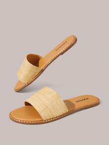 Styleloop Women's Straw-Woven Flat Sandals, Simple And Comfortable Design, Suitable For Vacation, Beach, Home And Summer Daily Wear, Yellow Woven Open-Toed Slippers, Holiday Atmosphere, Summer Wear, A Must For Travel - Yellow - View 4
