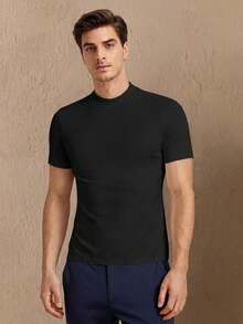 Manfinity VCAY Hombres Camiseta unicolor de cuello alto - Negro - Ver 8