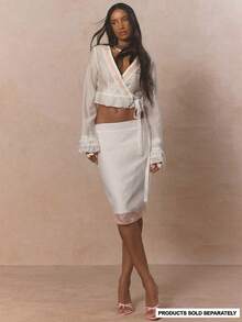 MUSERA Lace Trim Straight Fit Low Rise Midi Skirt Coord Bottoms Only Cute Spring Holiday Girly Sugar Salt - White - View 2