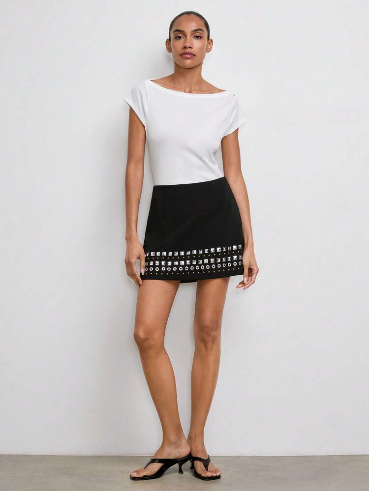SHEIN Maija Women's Summer Fashion Rivet Decor Mini Skirt