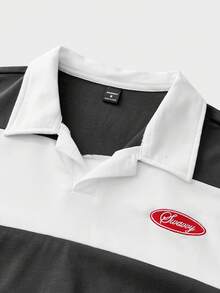 SWAVVY Áo Polo nam mùa hè dáng thường ngày, tay ngắn, phối màu xanh dương và trắng, thêu họa tiết. - Xám - Xem 3