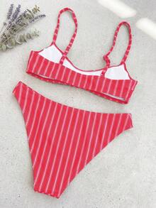 Swim Mod 优雅度假波西米亚风海军蓝白波点可调节肩带V领比基尼套装 - 彩色 - 查看 2
