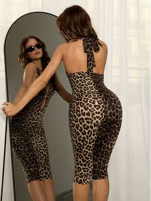 SHEIN ICON Bộ jumpsuit nữ họa tiết da báo khoét lưng gợi cảm - Nhiều màu - Xem 2