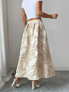SHEIN Elenzya Falda acampanada de jacquard elegante y romántica para vacaciones, oficina y fiestas en color albaricoque - Albaricoque - Ver 2