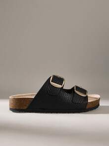 Solecia Women's Adjustable Buckle Casual Beach Slippers For Christmas Summer Shoes - Black - View 1