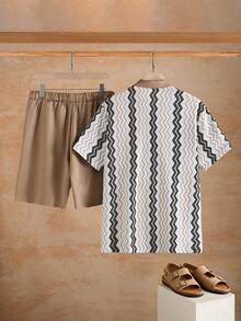 VENTUSAIL Bộ áo sơ mi và quần short dệt kim jacquard thường ngày dành cho nam giới, thích hợp cho kỳ nghỉ. - Nhiều màu - Xem 4