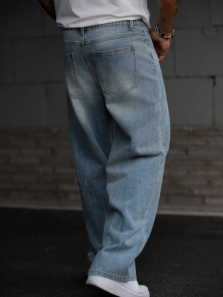 Men's Rhinestone Embellished Casual Jeans, Street Style, Spring & Autumn