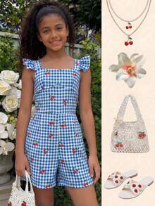 女童优雅数码印花连体裤，后腰镂空蝴蝶结设计，适合外出、度假和日常穿着。 - 彩色 - 查看 2