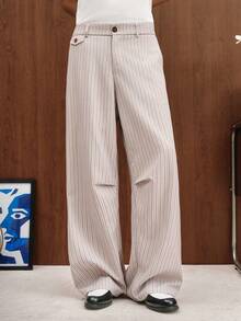 TOKVUE Men's Black And White Striped Wide-Leg Pants,Retro Vertical Striped Straight-Leg Trousers,Relaxed Fit Casual Summer Business Work Daily Commute Pants - Light Grey - View 1
