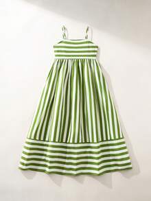 Maija Kids Maija Kids 1 chiếc đầm maxi kẻ sọc xanh lá cây thanh lịch, thoải mái, kiểu dáng sinh viên dành cho bé gái tuổi teen, thích hợp mặc hàng ngày, đi học, đi chơi, chơi thể thao, mùa xuân và mùa hè. - màu xanh lá - Xem 2