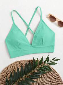 Swim Basics Top de bikini de tirantes finos y espalda descubierta para el verano - verde menta - Ver 3