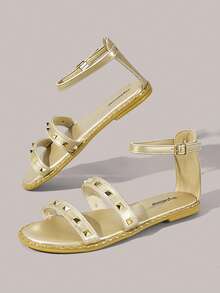 Styleloop Sandal La Mã đính đinh tán dành cho nữ, kiểu dáng mới, phong cách Bohemian, gợi cảm, có quai chéo, thích hợp cho du lịch, nghỉ dưỡng, đi biển mùa xuân hè. - Vàng - Xem 4