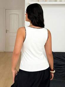 SHEIN Coolane 女士加大码夏季街头风哥特Y2K复古基础款豹纹舒适弹力黑色背心 - 白色 - 查看 2