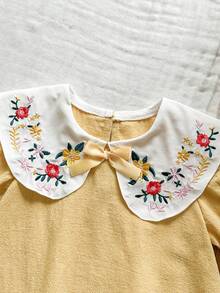 SHEIN Vintaside Kids 女婴甜美花卉刺绣泡泡领连衣裙，夏季 - 黃色 - 查看 5