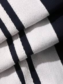 FRIFUL Chaqueta de manga larga con hombros caídos, corte holgado y rayas de color contrastante para mujer - Azul Marino - Ver 7