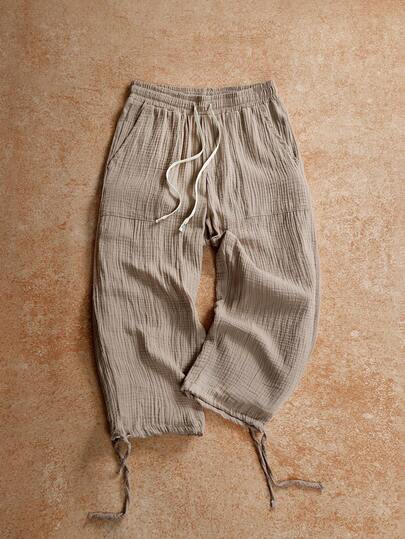 VENTUSAIL Men's Khaki Casual Everyday Commute Simple Solid Color Drawstring Waist Slant Pocket Long Pants